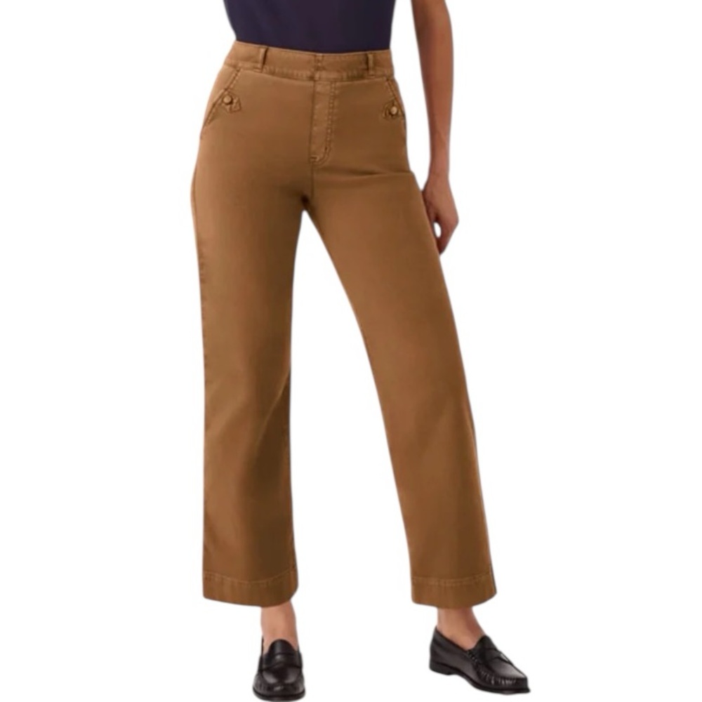 SPANX Wide Leg Cropped Pants With Stretch Camel Tan Size Medium Shape Wear E27